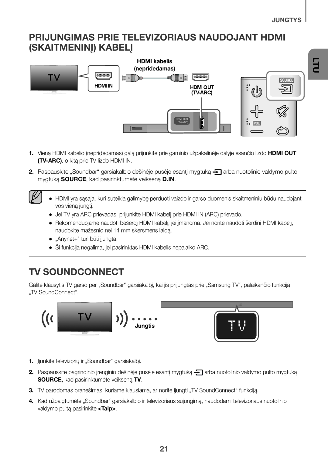 Samsung HW-K550/ZF manual Jungtis, Įjunkite televizorių ir „Soundbar garsiakalbį, SOURCE, kad pasirinktumėte veikseną TV 