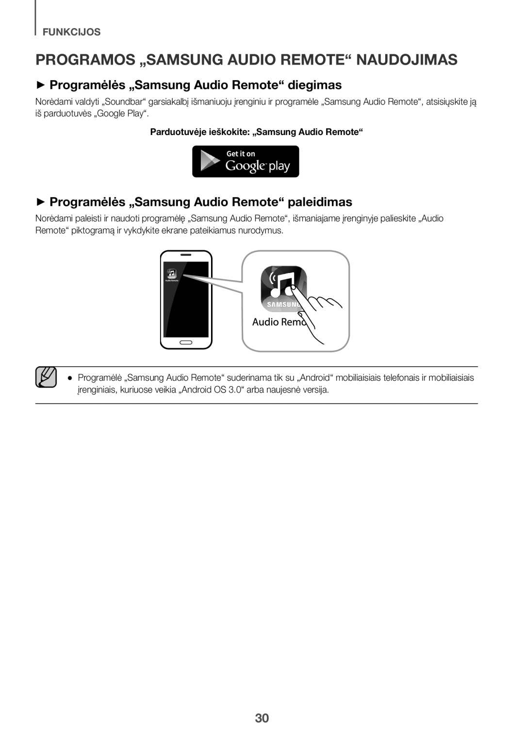 Samsung HW-K551/EN, HW-K550/EN Programos „SAMSUNG Audio Remote Naudojimas, ++Programėlės „Samsung Audio Remote diegimas 