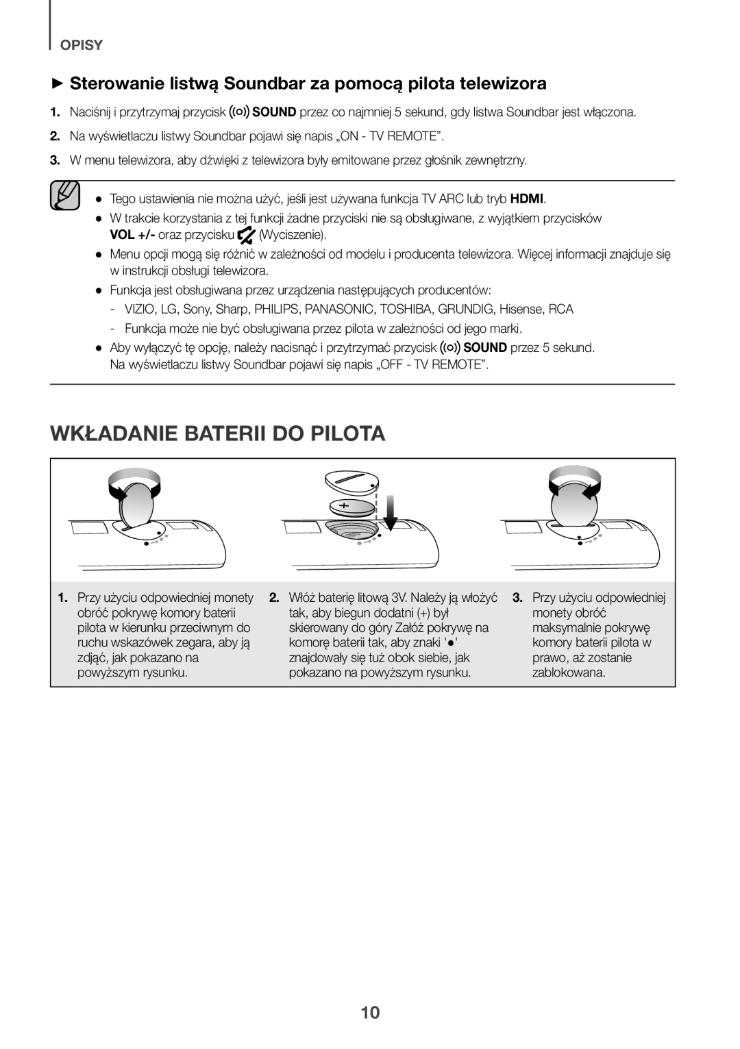 Samsung HW-K561/XE, HW-K551/EN manual Wkładanie Baterii do Pilota, ++Sterowanie listwą Soundbar za pomocą pilota telewizora 