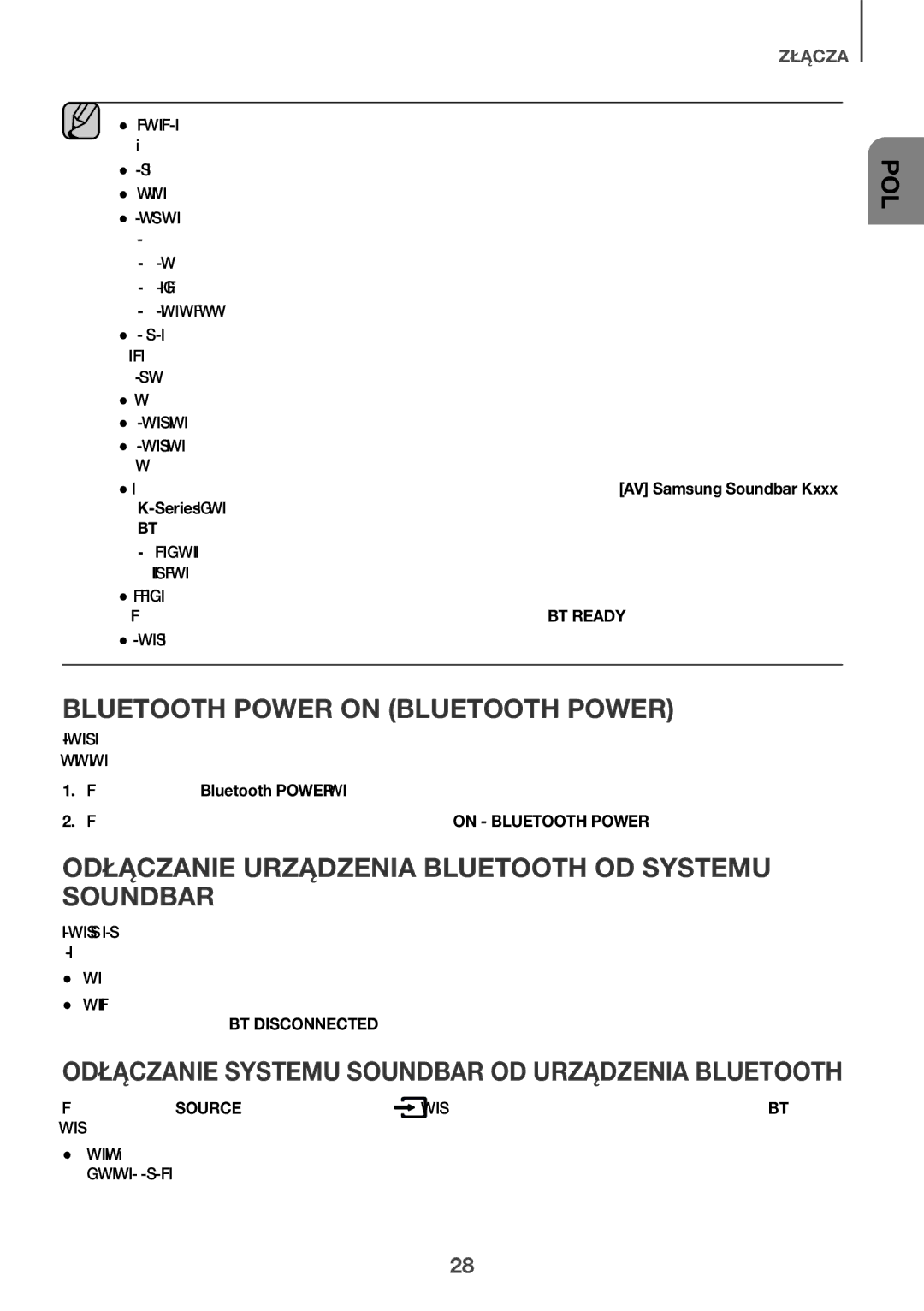 Samsung HW-K561/XE, HW-K551/EN, HW-K550/EN, HW-K551/ZF, HW-K550/ZF manual Odłączanie Urządzenia Bluetooth OD Systemu Soundbar 