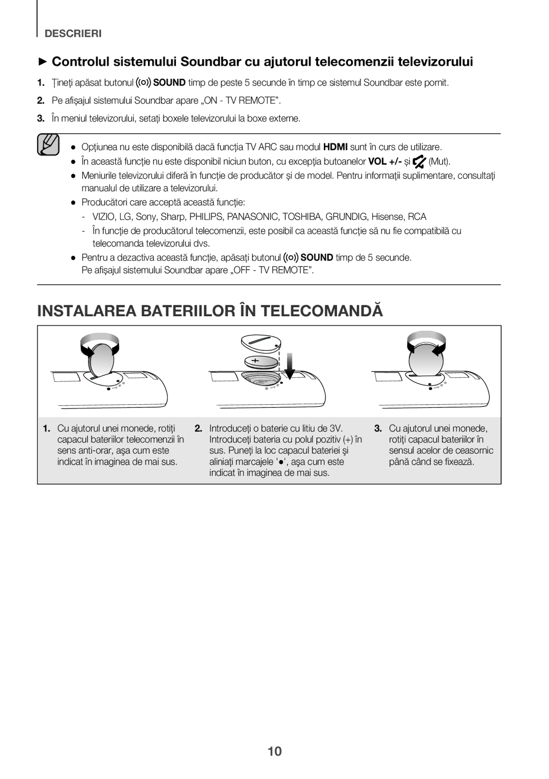 Samsung HW-K561/XE, HW-K551/EN, HW-K550/EN manual Instalarea Bateriilor ÎN Telecomandă, Mut, Telecomanda televizorului dvs 