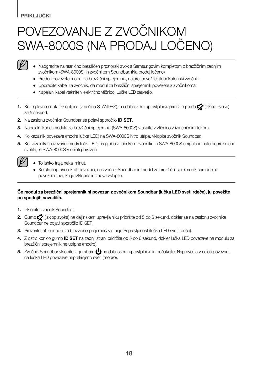 Samsung HW-K551/EN, HW-K550/EN, HW-K551/ZF, HW-K550/ZF, HW-K561/XE manual Povezovanje Z Zvočnikom SWA-8000S NA Prodaj Ločeno 