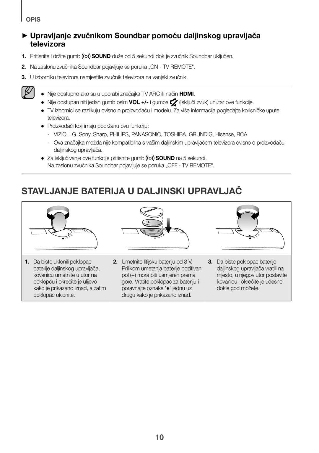 Samsung HW-K561/XE, HW-K551/EN Stavljanje Baterija U Daljinski Upravljač, Isključi zvuk unutar ove funkcije, Televizora 