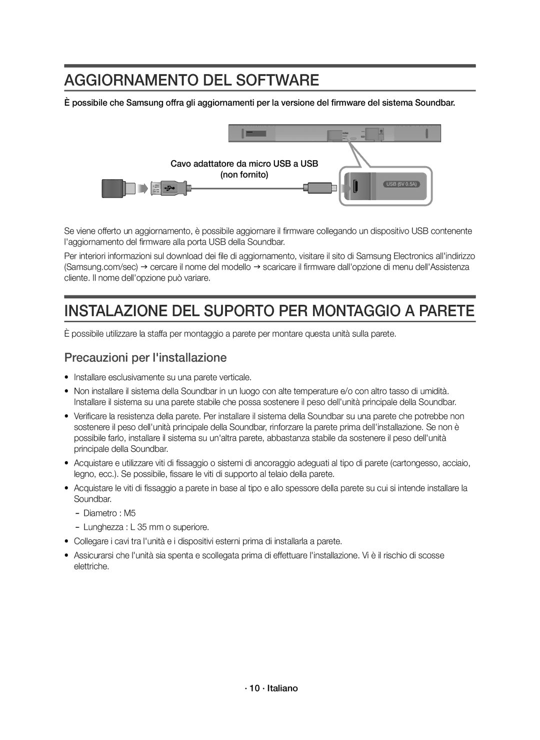 Samsung HW-K551/EN, HW-K550/EN, HW-K551/ZF, HW-K550/ZF manual Aggiornamento DEL Software, Precauzioni per linstallazione 