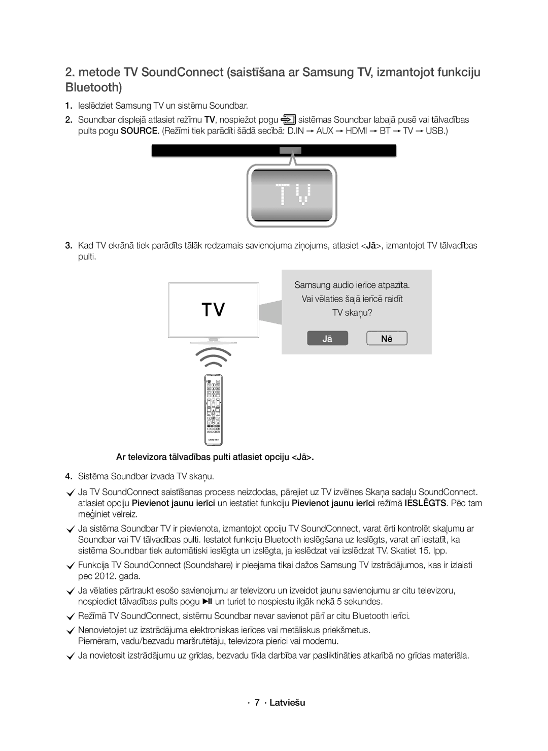 Samsung HW-K550/EN, HW-K551/EN manual Ieslēdziet Samsung TV un sistēmu Soundbar, JāNē 