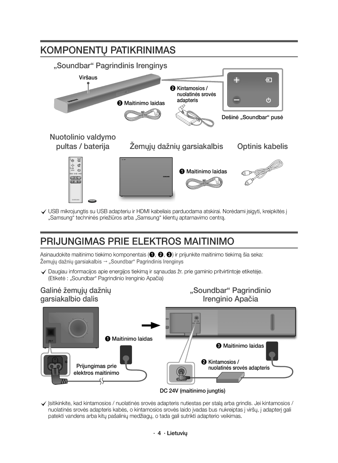 Samsung HW-K550/EN, HW-K551/EN manual Žemųjų dažnių garsiakalbis Optinis kabelis, Galinė žemųjų dažnių, Garsiakalbio dalis 