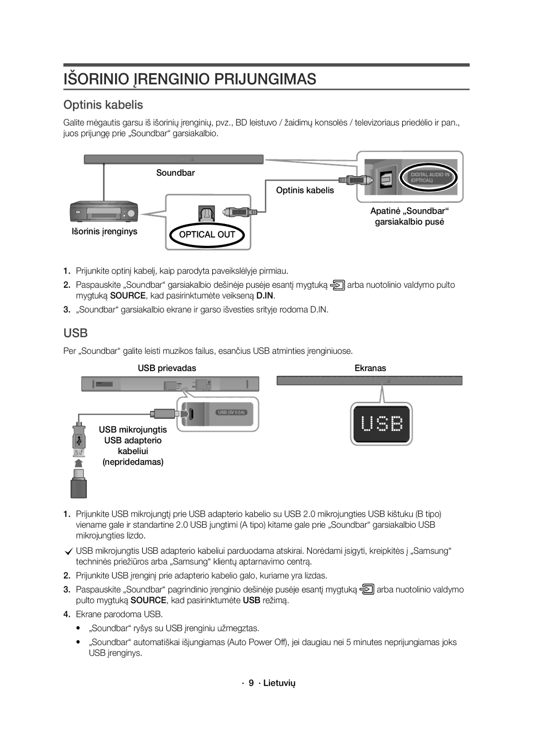 Samsung HW-K551/EN, HW-K550/EN manual Išorinio Įrenginio Prijungimas, Optinis kabelis 