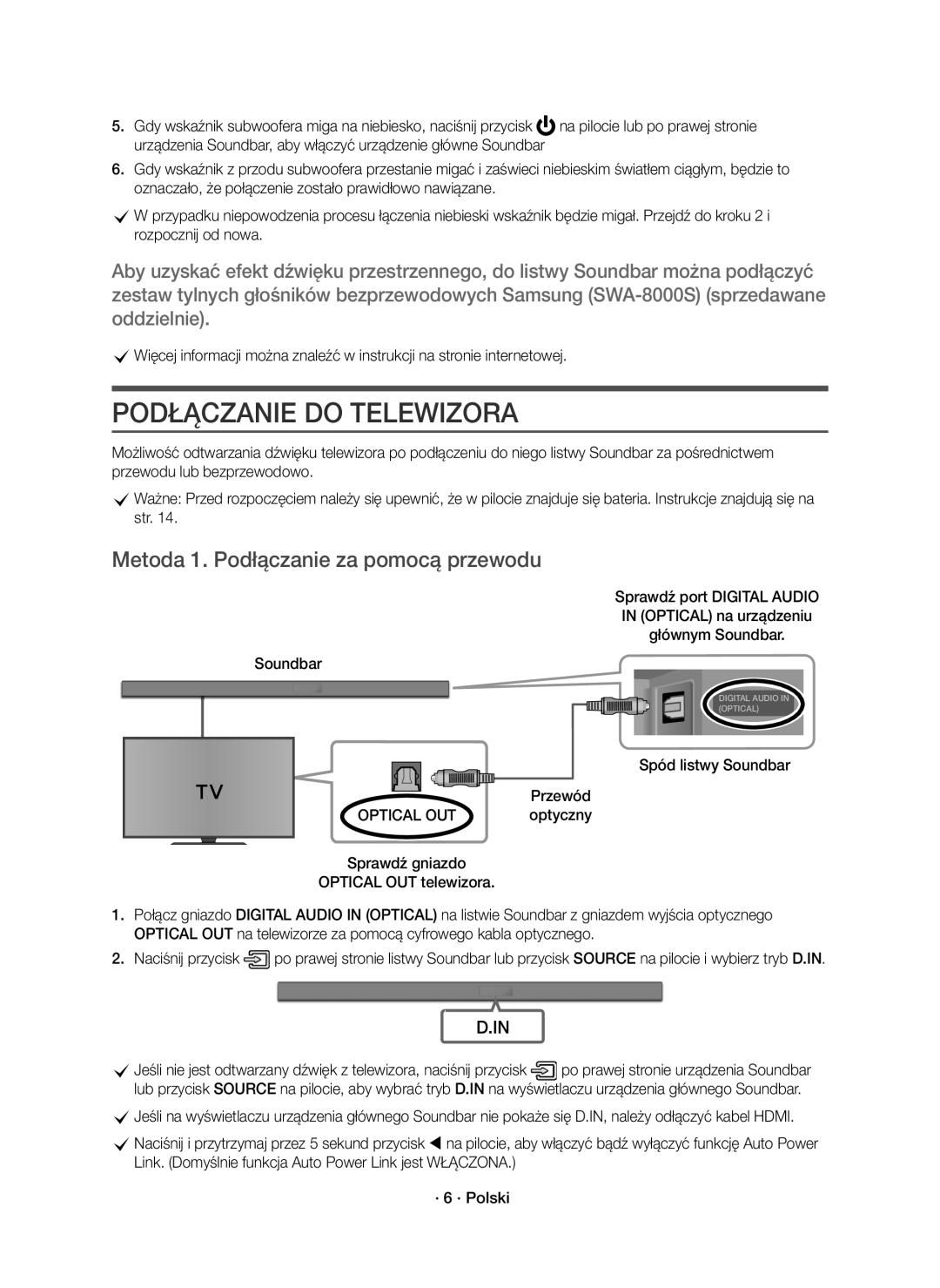 Samsung HW-K551/EN, HW-K550/EN Podłączanie do Telewizora, Metoda 1. Podłączanie za pomocą przewodu, Spód listwy Soundbar 