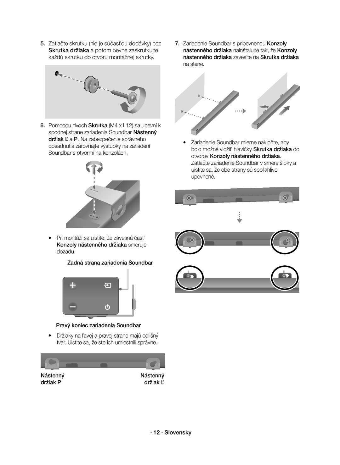 Samsung HW-K550/EN, HW-K551/EN manual Držiak P Držiak Ľ · 12 · Slovensky 