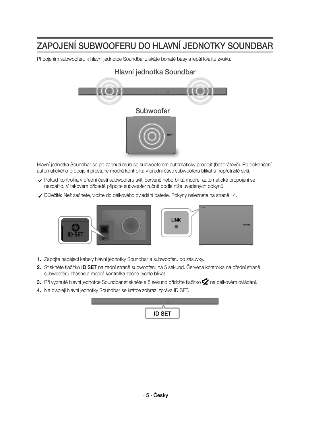 Samsung HW-K551/EN, HW-K550/EN manual Hlavní jednotka Soundbar Subwoofer, · 5 · Česky 