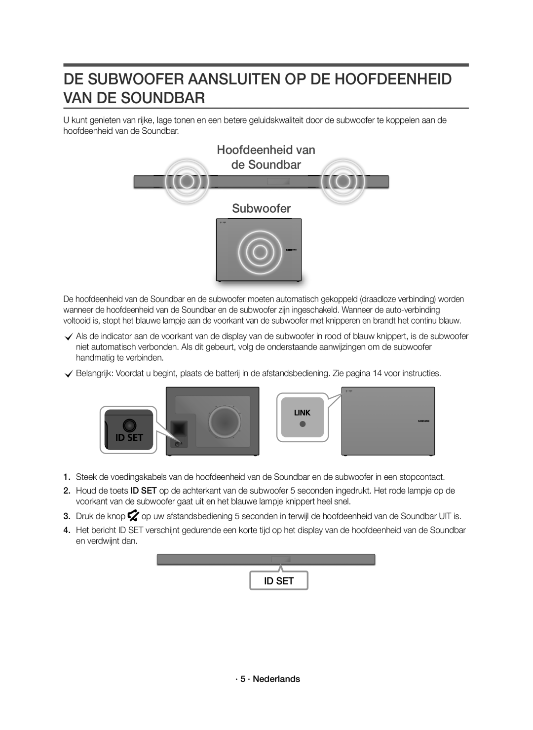 Samsung HW-K550/EN DE Subwoofer Aansluiten OP DE Hoofdeenheid VAN DE Soundbar, Hoofdeenheid van De Soundbar Subwoofer 