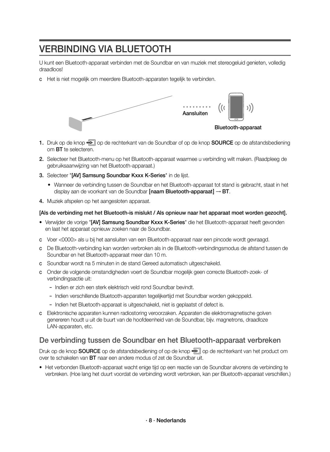 Samsung HW-K551/EN, HW-K550/EN manual Verbinding VIA Bluetooth, · 8 · Nederlands 