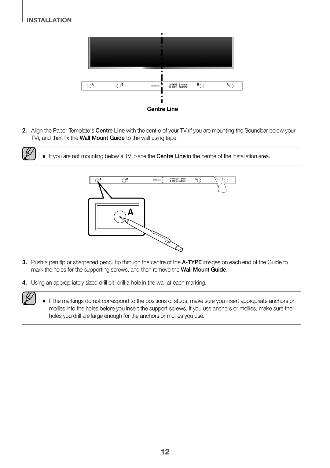 Samsung HW-K551/SQ, HW-K550/SQ manual Centre Line 