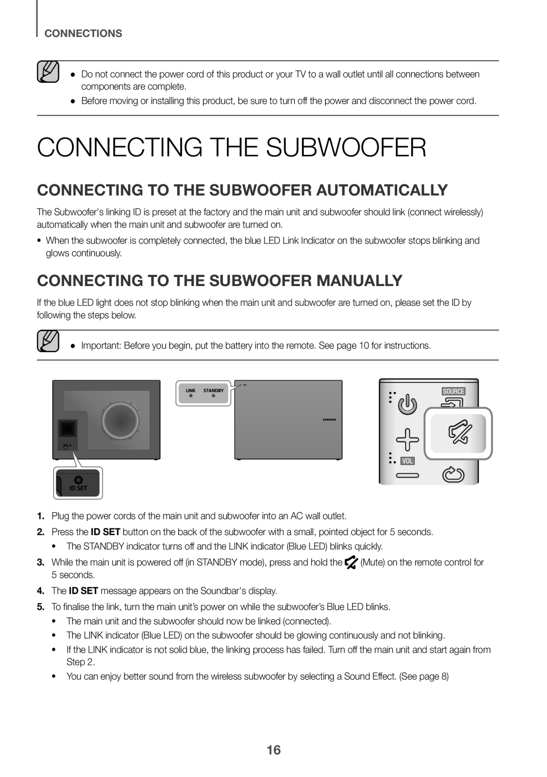 Samsung HW-K551/SQ, HW-K550/SQ manual Connecting the Subwoofer, Connecting to the Subwoofer Automatically 