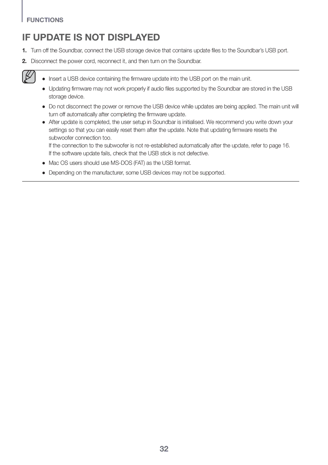 Samsung HW-K551/SQ, HW-K550/SQ manual If Update is not displayed 