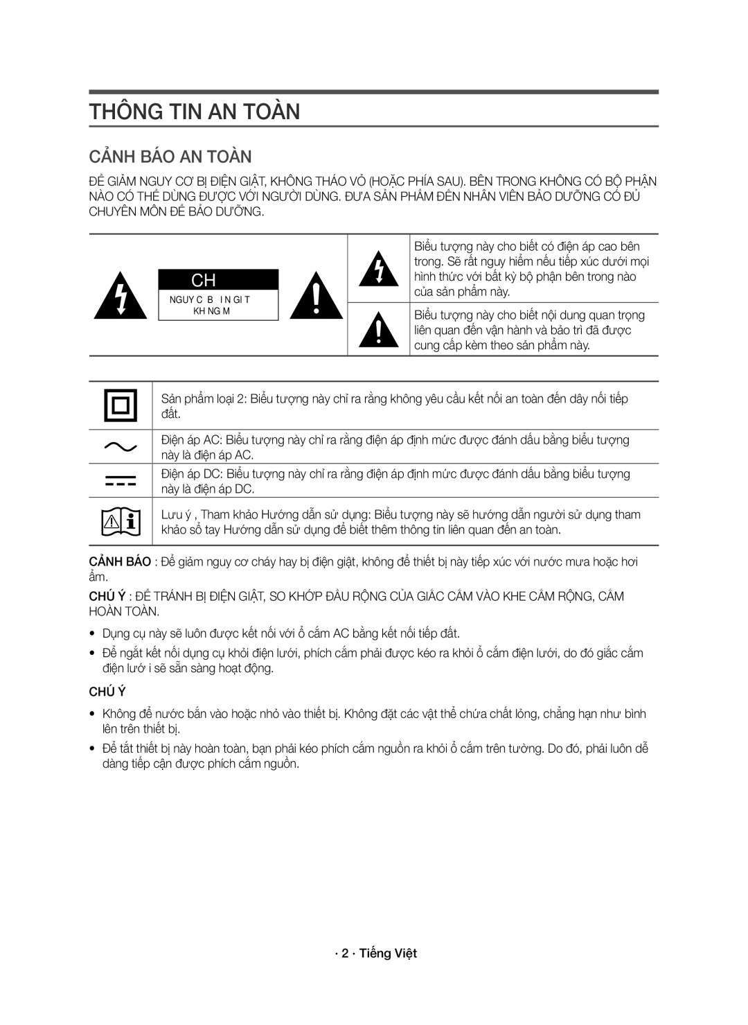 Samsung HW-K551/XV, HW-K550/XV manual Thông TIN AN Toàn, Hoàn Toàn, Chú Ý 