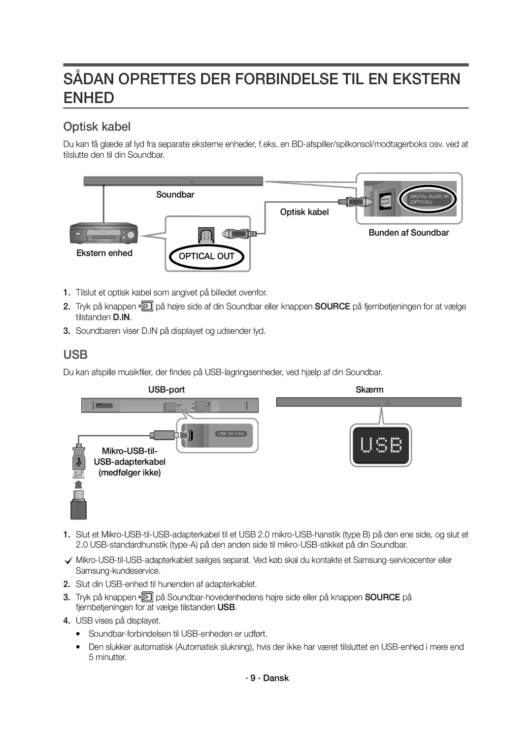 Samsung HW-K561/XE Sådan Oprettes DER Forbindelse TIL EN Ekstern Enhed, Optisk kabel Bunden af Soundbar Ekstern enhed 