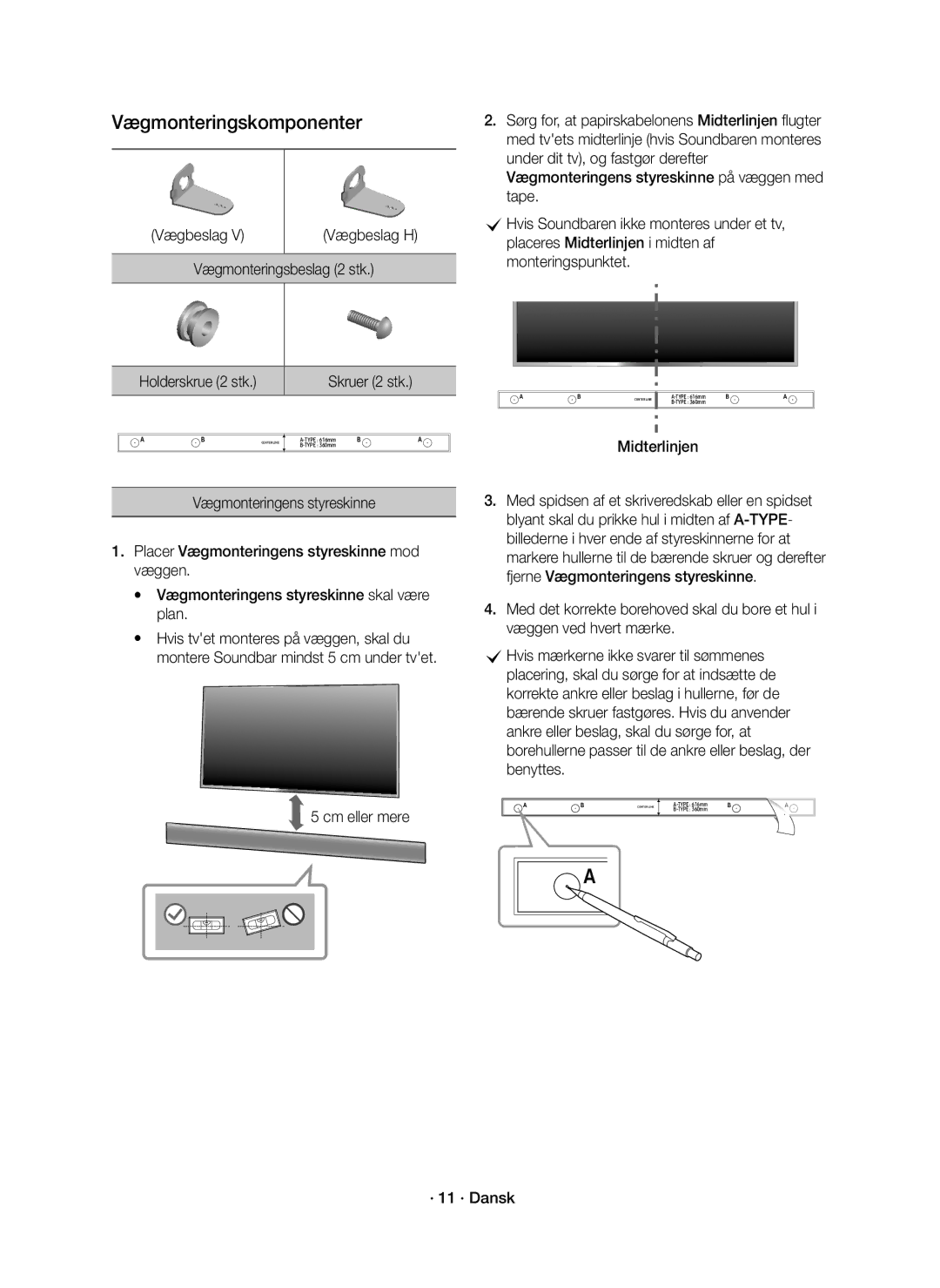 Samsung HW-K561/XE, HW-K560/XE manual Vægmonteringskomponenter 