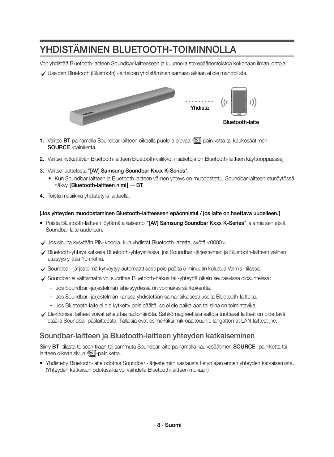 Samsung HW-K561/XE, HW-K560/XE manual Yhdistäminen BLUETOOTH-TOIMINNOLLA 