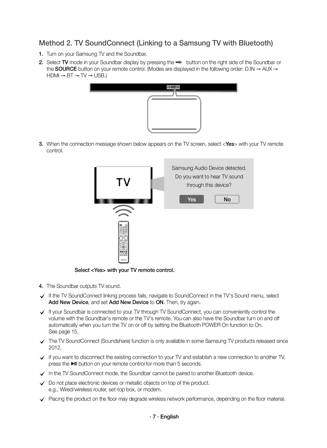 Samsung HW-K560/XE, HW-K561/XE manual YesNo, · 7 · English 