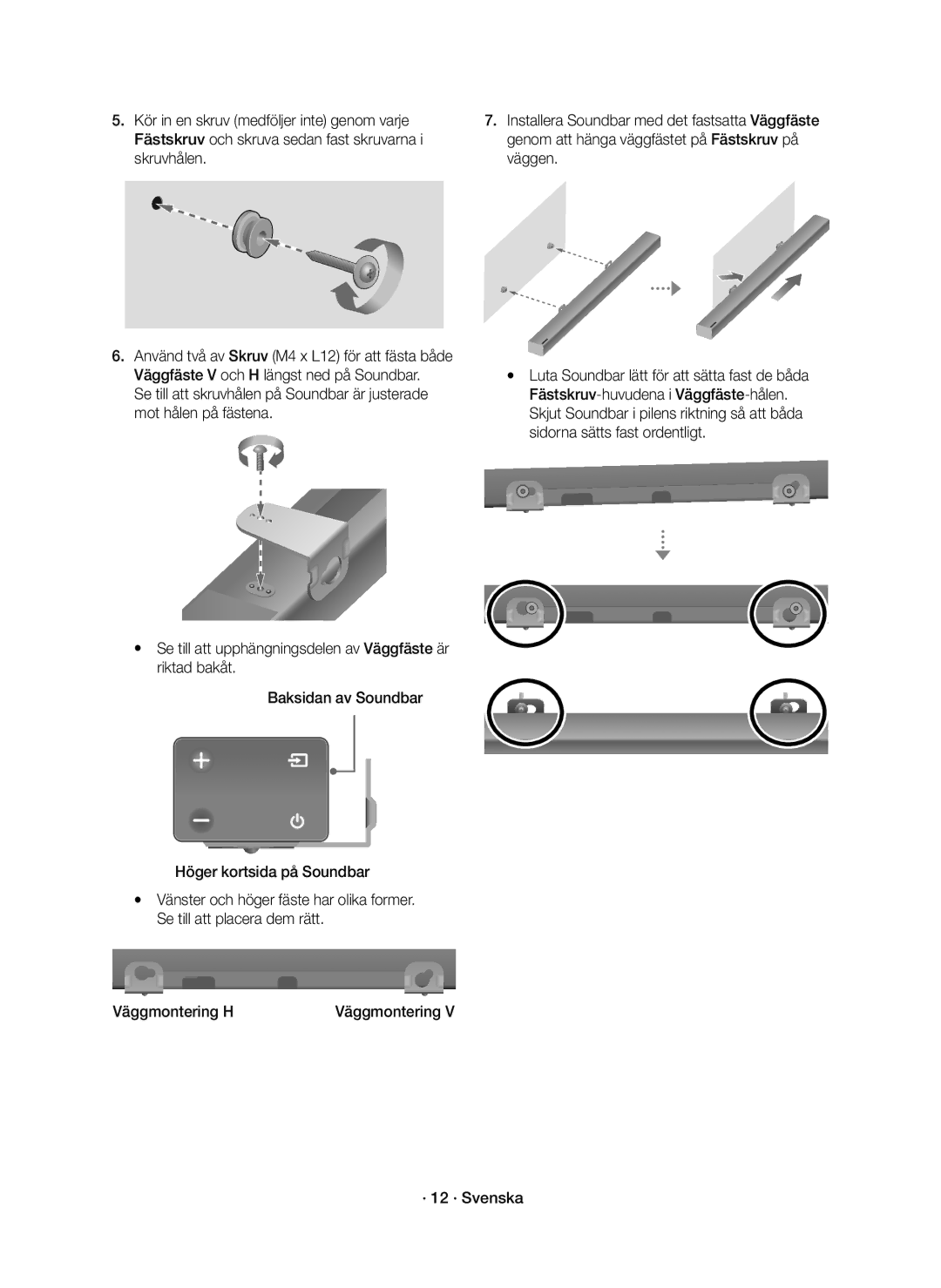 Samsung HW-K561/XE, HW-K560/XE manual Väggmontering H, · 12 · Svenska 