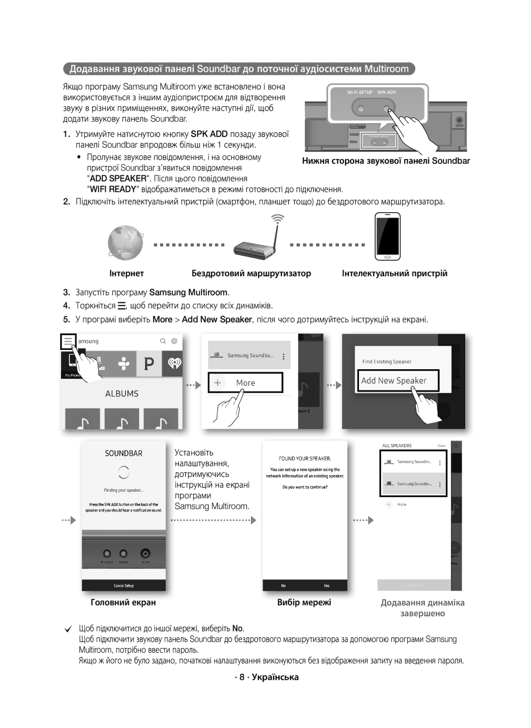 Samsung HW-K650/RU manual Головний екран Вибір мережі, · 8 · Українська 