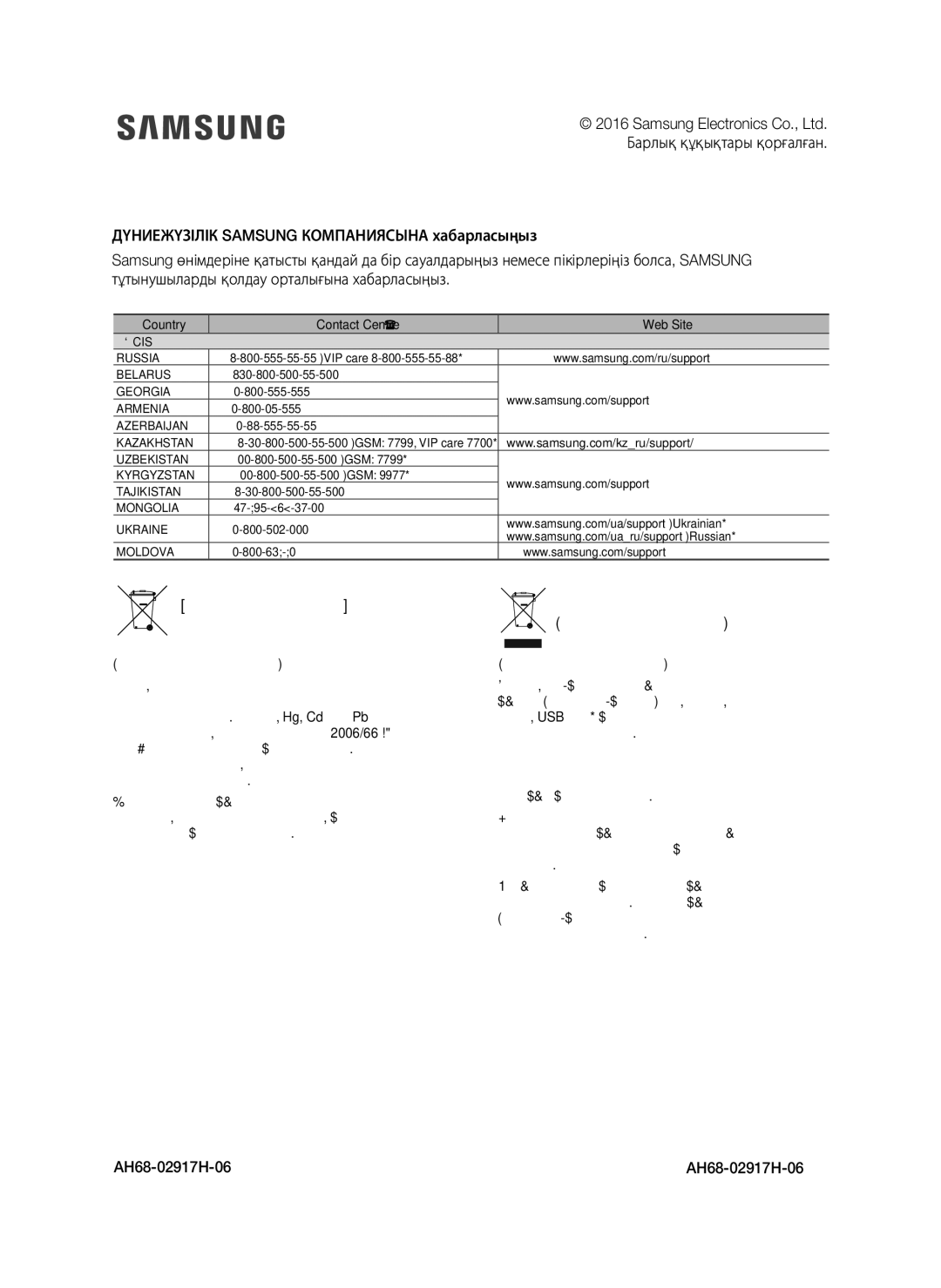 Samsung HW-K650/RU manual Осы мониторды дұрыс тастау, AH68-02917H-06 