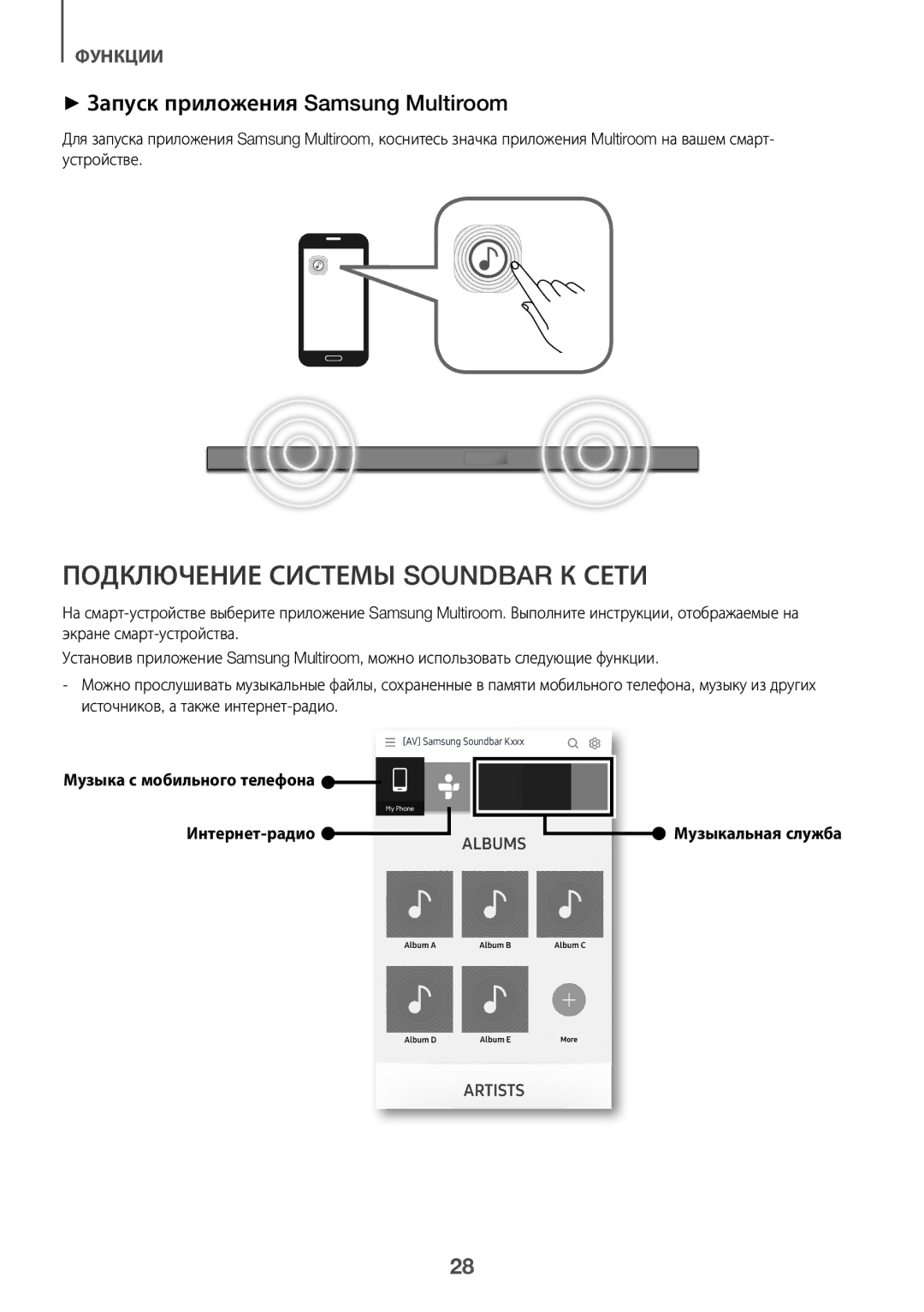 Samsung HW-K650/RU manual ++Запуск приложения Samsung Multiroom, Музыкальная служба 