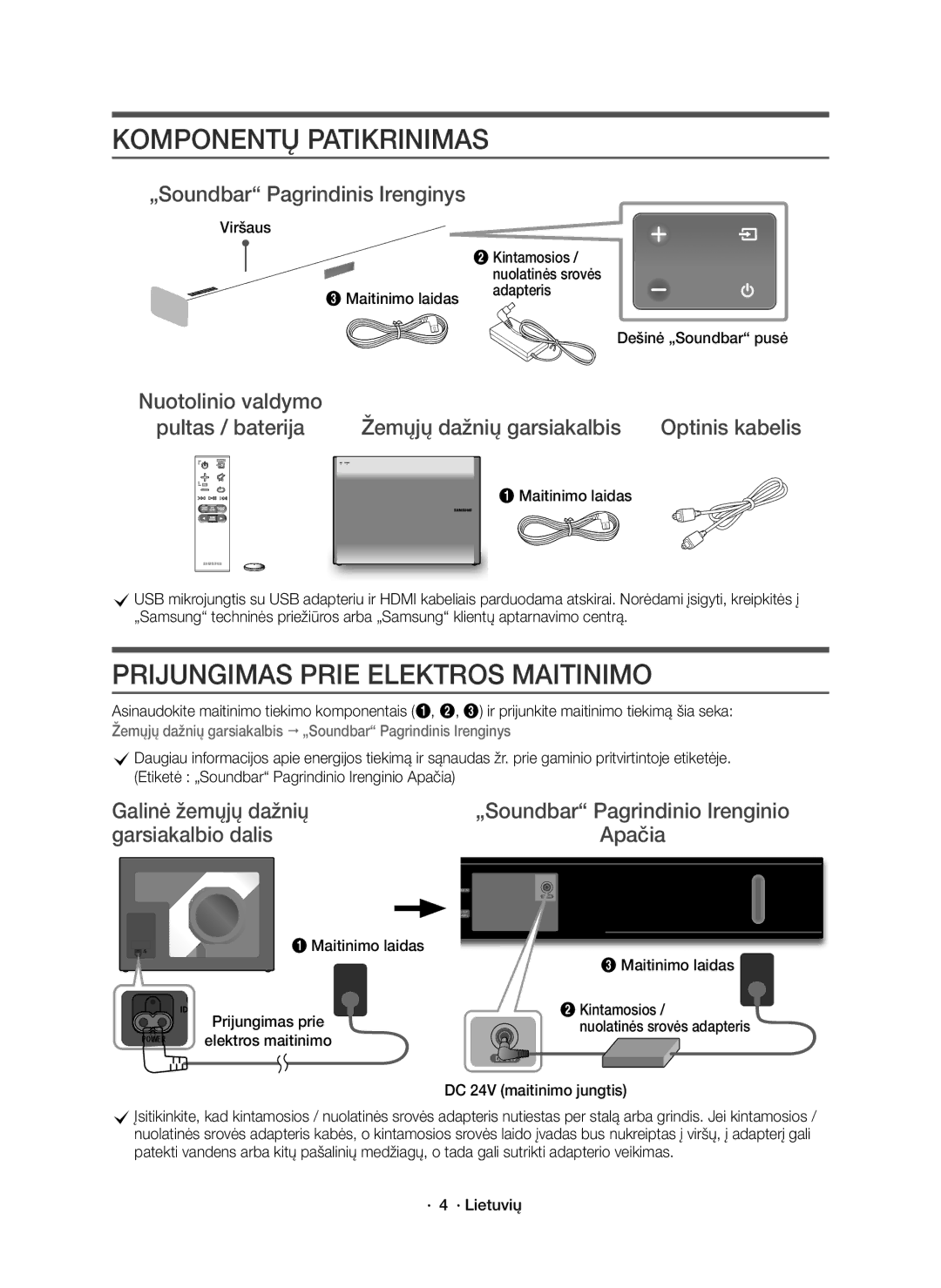 Samsung HW-K651/EN, HW-K650/EN manual Žemųjų dažnių garsiakalbis Optinis kabelis, Galinė žemųjų dažnių, Garsiakalbio dalis 