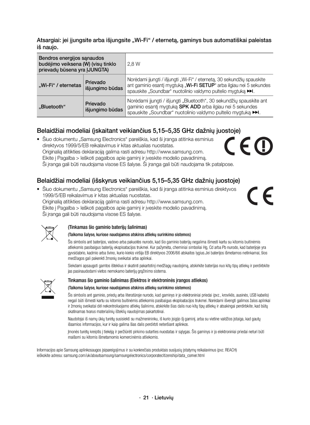 Samsung HW-K650/EN, HW-K651/EN, HW-K651/XN manual Gaminio esantį mygtuką SPK ADD arba ilgiau nei 5 sekundes, · 21 · Lietuvių 