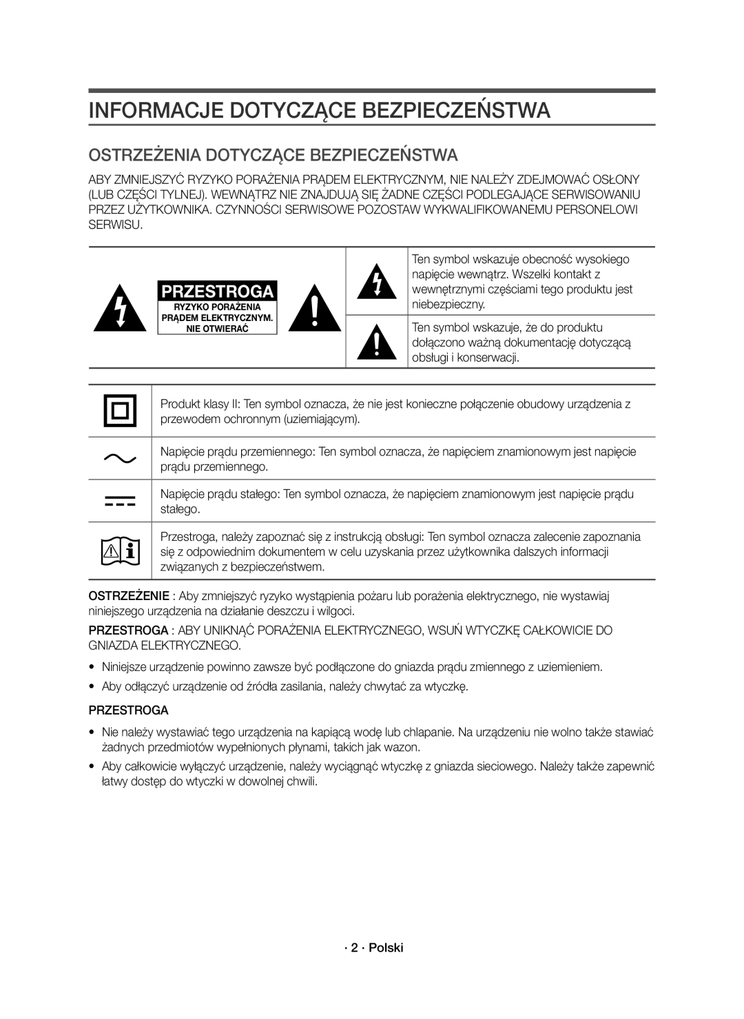 Samsung HW-K651/XN, HW-K651/EN, HW-K650/EN, HW-K650/XN manual Informacje Dotyczące Bezpieczeństwa, Przestroga 