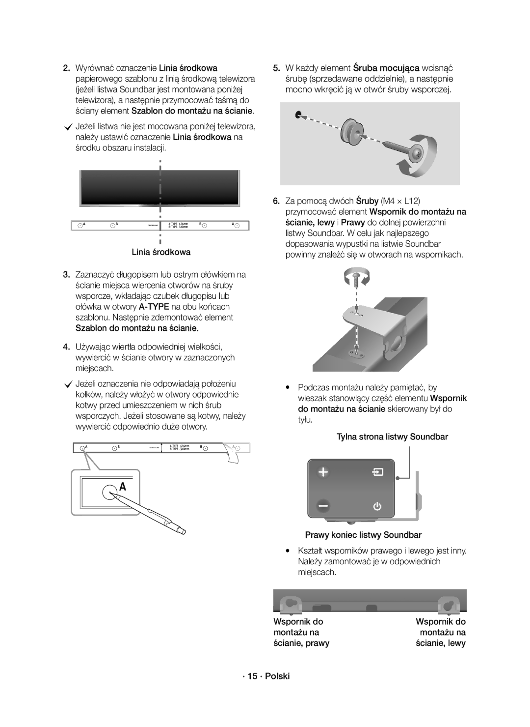 Samsung HW-K650/XN Linia środkowa, Należy zamontować je w odpowiednich, Miejscach, Wspornik do Montażu na Ścianie, prawy 