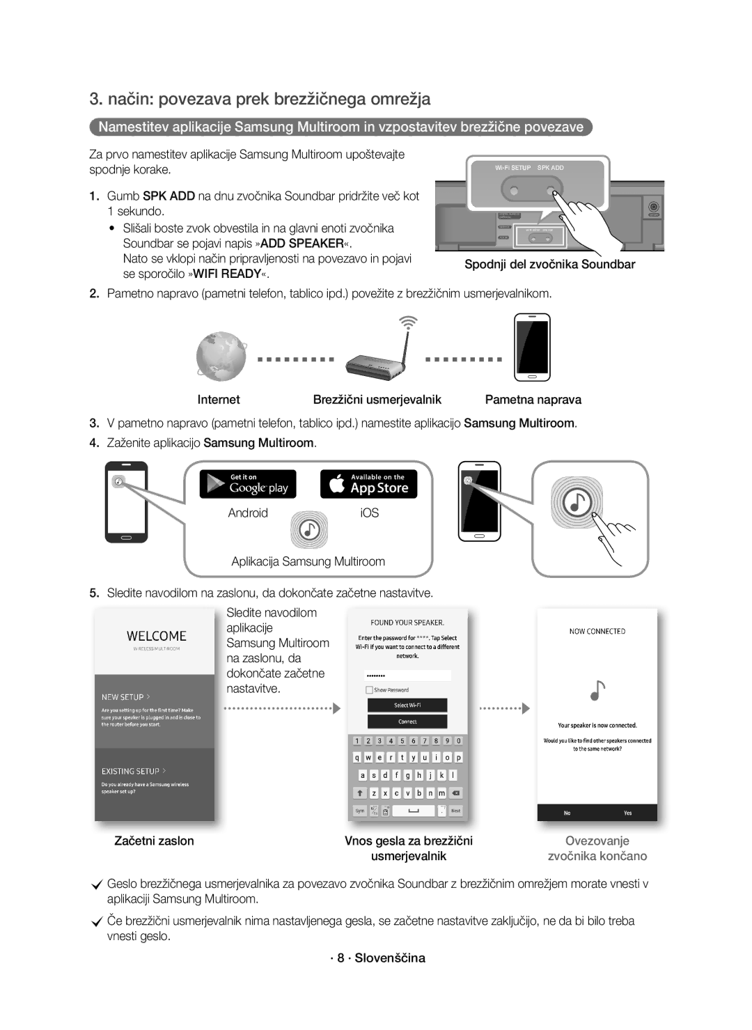 Samsung HW-K651/EN, HW-K650/EN, HW-K651/XN, HW-K650/XN manual Način povezava prek brezžičnega omrežja 