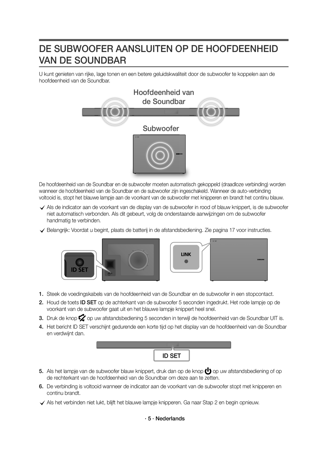 Samsung HW-K650/EN DE Subwoofer Aansluiten OP DE Hoofdeenheid VAN DE Soundbar, Hoofdeenheid van De Soundbar Subwoofer 