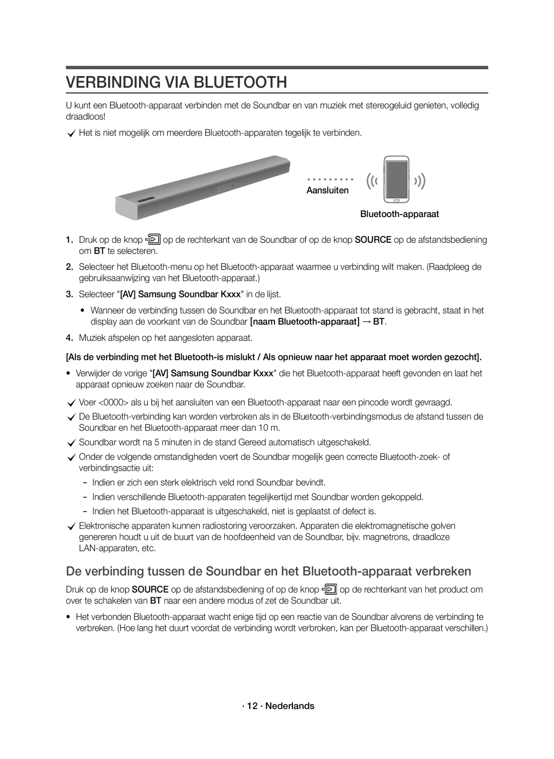 Samsung HW-K651/EN, HW-K650/EN, HW-K651/XN, HW-K650/XN manual Verbinding VIA Bluetooth, · 12 · Nederlands 