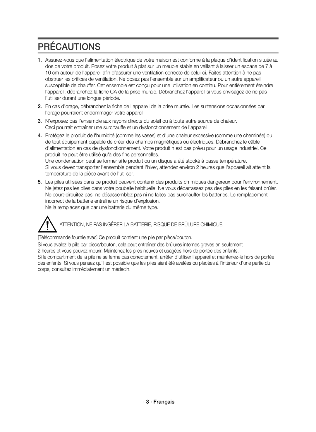 Samsung HW-K650/XN, HW-K651/EN, HW-K650/EN, HW-K651/XN manual Précautions 