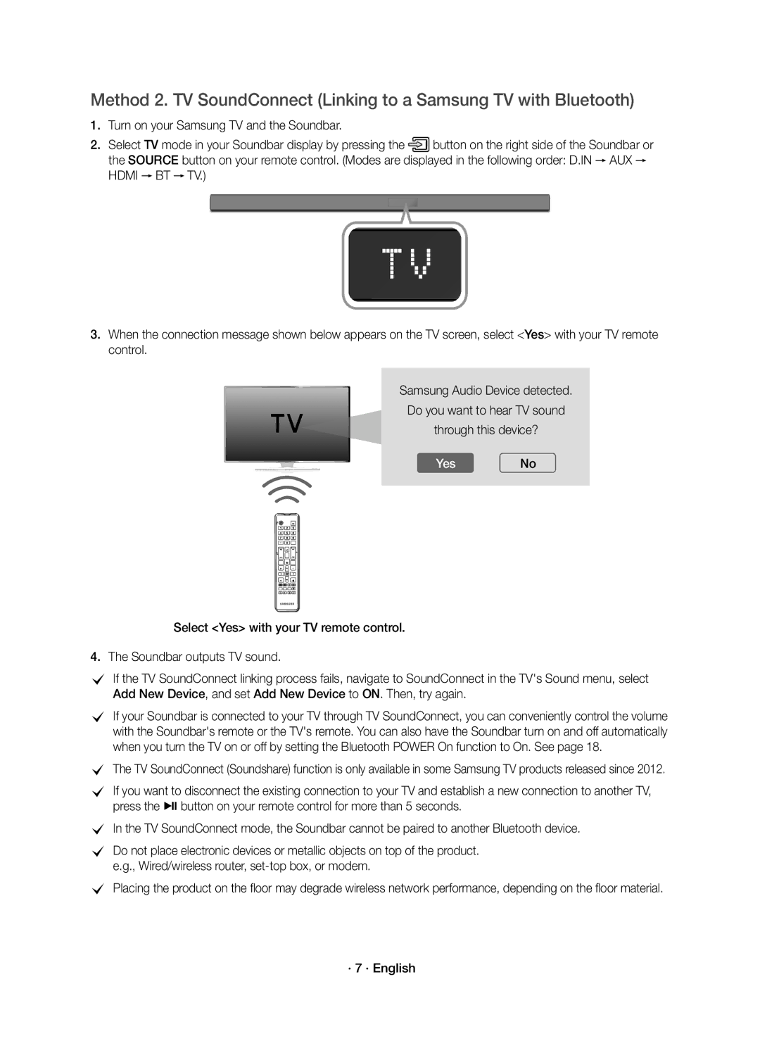 Samsung HW-K650/XN, HW-K651/EN, HW-K650/EN, HW-K651/XN manual YesNo, · 7 · English 