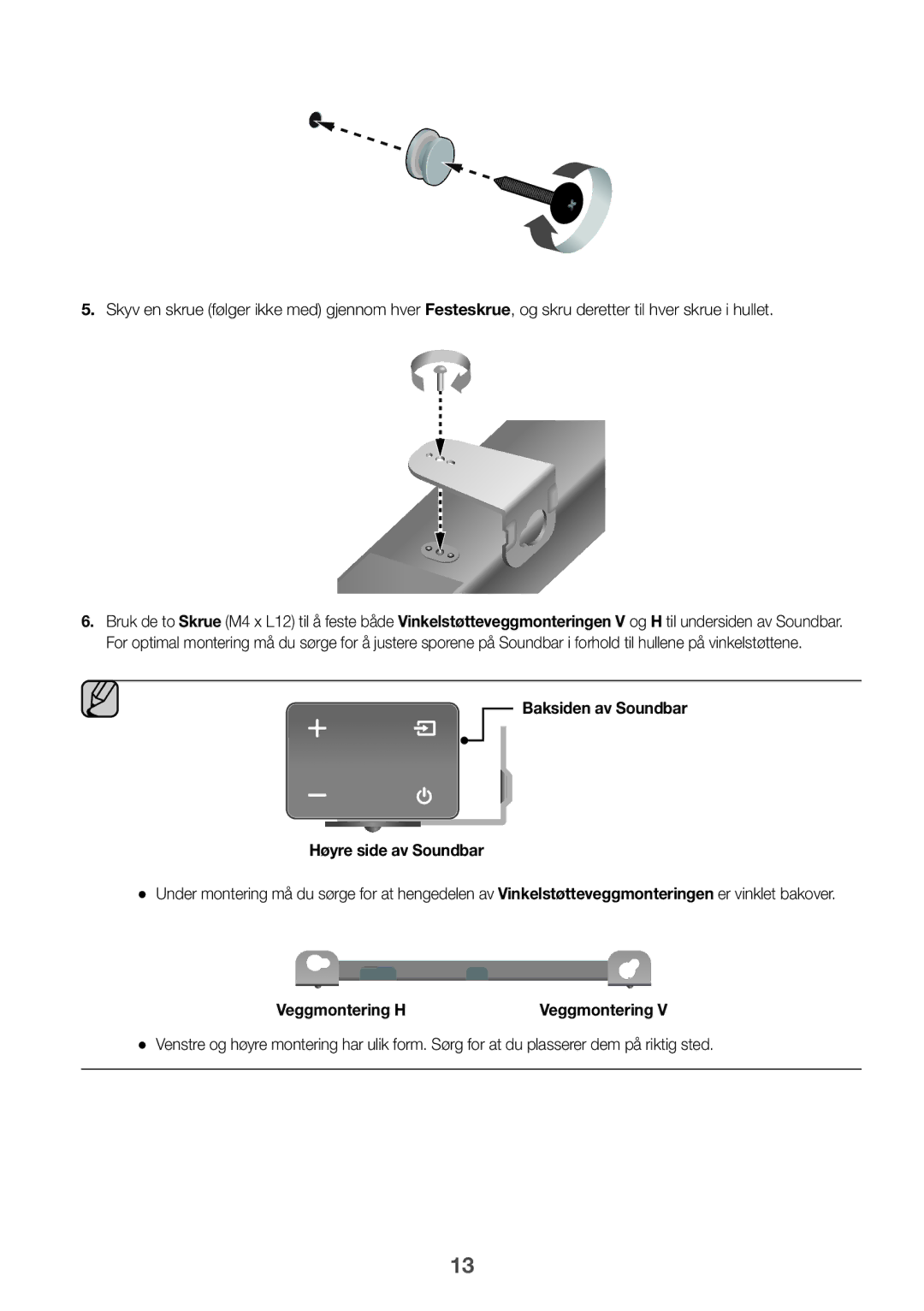 Samsung HW-K651/XN, HW-K651/EN, HW-K650/EN, HW-K651/ZF manual Baksiden av Soundbar Høyre side av Soundbar, Veggmontering H 