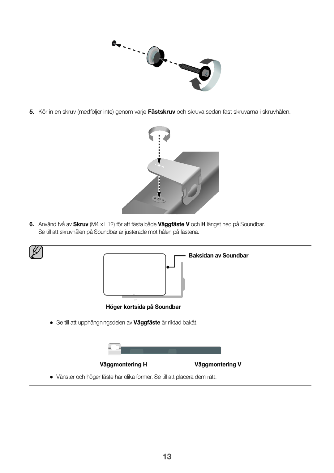 Samsung HW-K650/EN, HW-K651/EN, HW-K651/ZF, HW-K650/ZF manual Baksidan av Soundbar Höger kortsida på Soundbar, Väggmontering H 