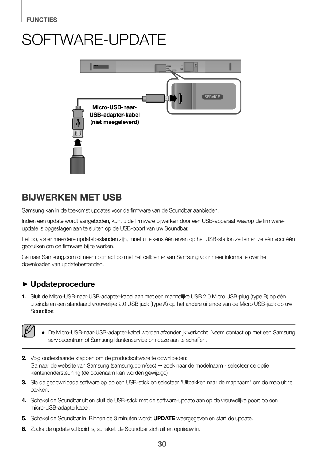 Samsung HW-K660/XE, HW-K651/EN, HW-K650/EN, HW-K651/ZF, HW-K650/ZF manual Software-update, Bijwerken met USB, ++Updateprocedure 