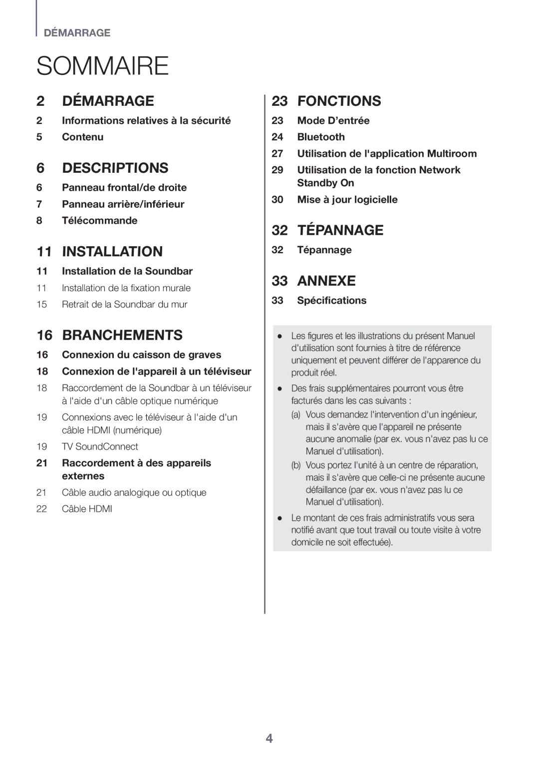 Samsung HW-K661/XE, HW-K651/EN, HW-K650/EN, HW-K651/ZF manual Sommaire, 21 Câble audio analogique ou optique 22 Câble Hdmi 