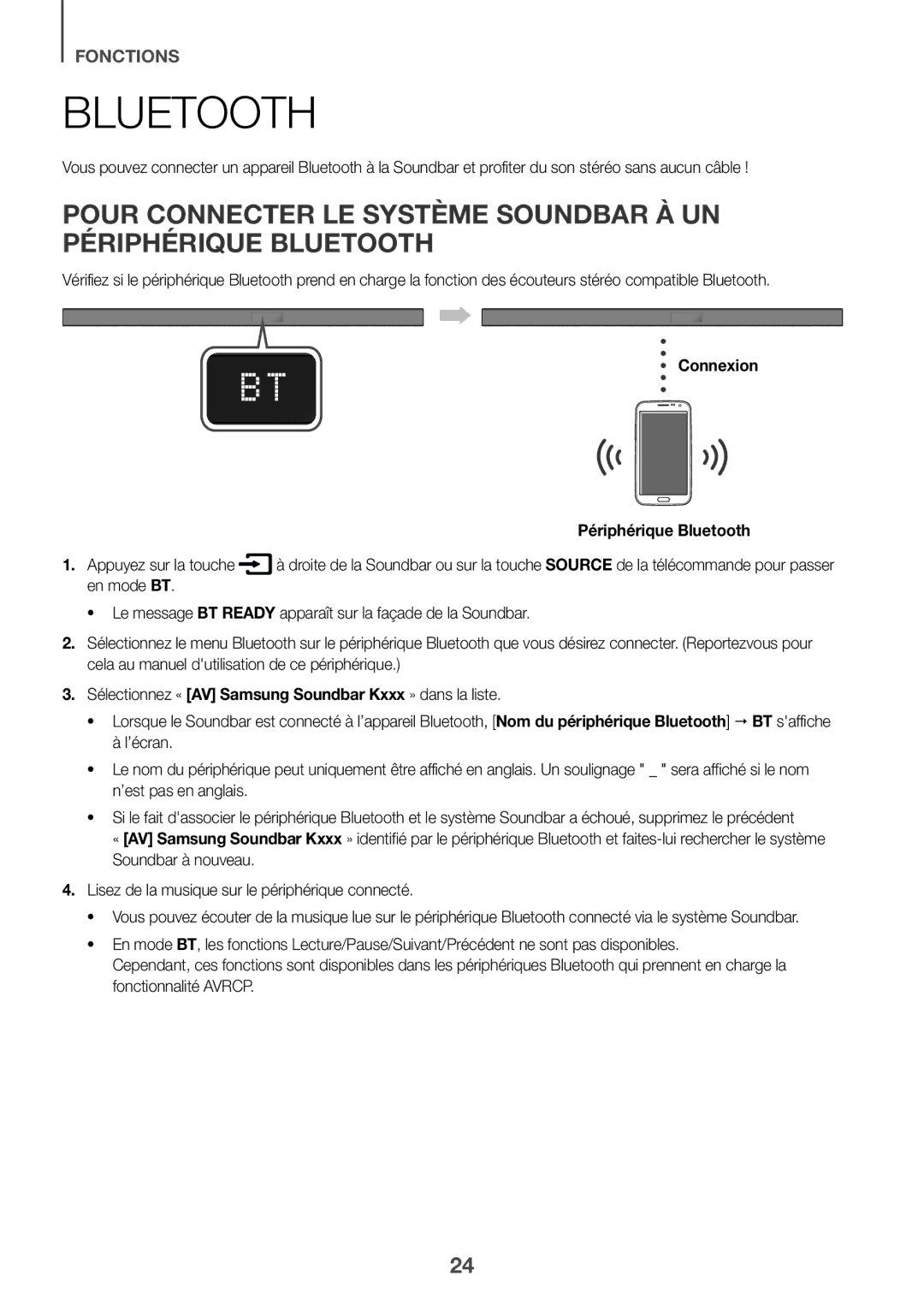 Samsung HW-K650/EN, HW-K651/EN, HW-K651/ZF, HW-K650/ZF Connexion Périphérique Bluetooth Appuyez sur la touche, En mode BT 