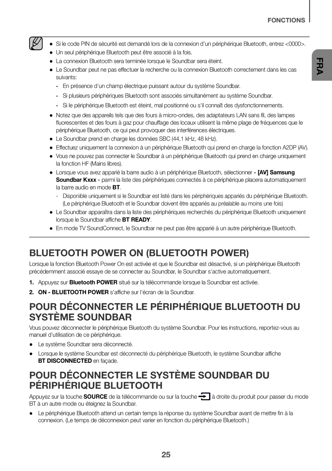 Samsung HW-K651/ZF, HW-K651/EN, HW-K650/EN, HW-K650/ZF manual Le Soundbar prend en charge les données SBC 44,1 kHz, 48 kHz 