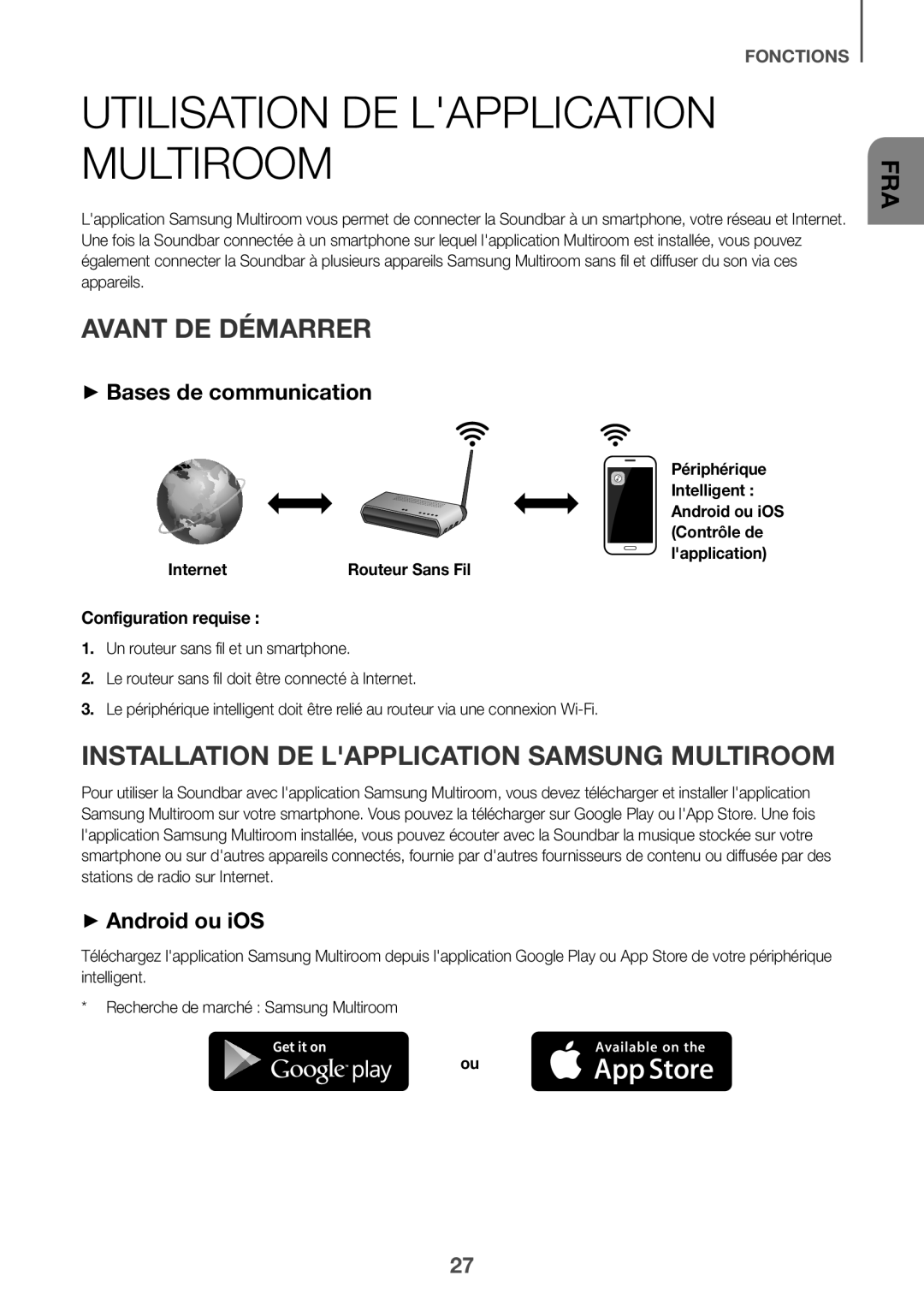 Samsung HW-K660/XE Utilisation de lapplication Multiroom, Avant de démarrer, ++Bases de communication, ++Android ou iOS 