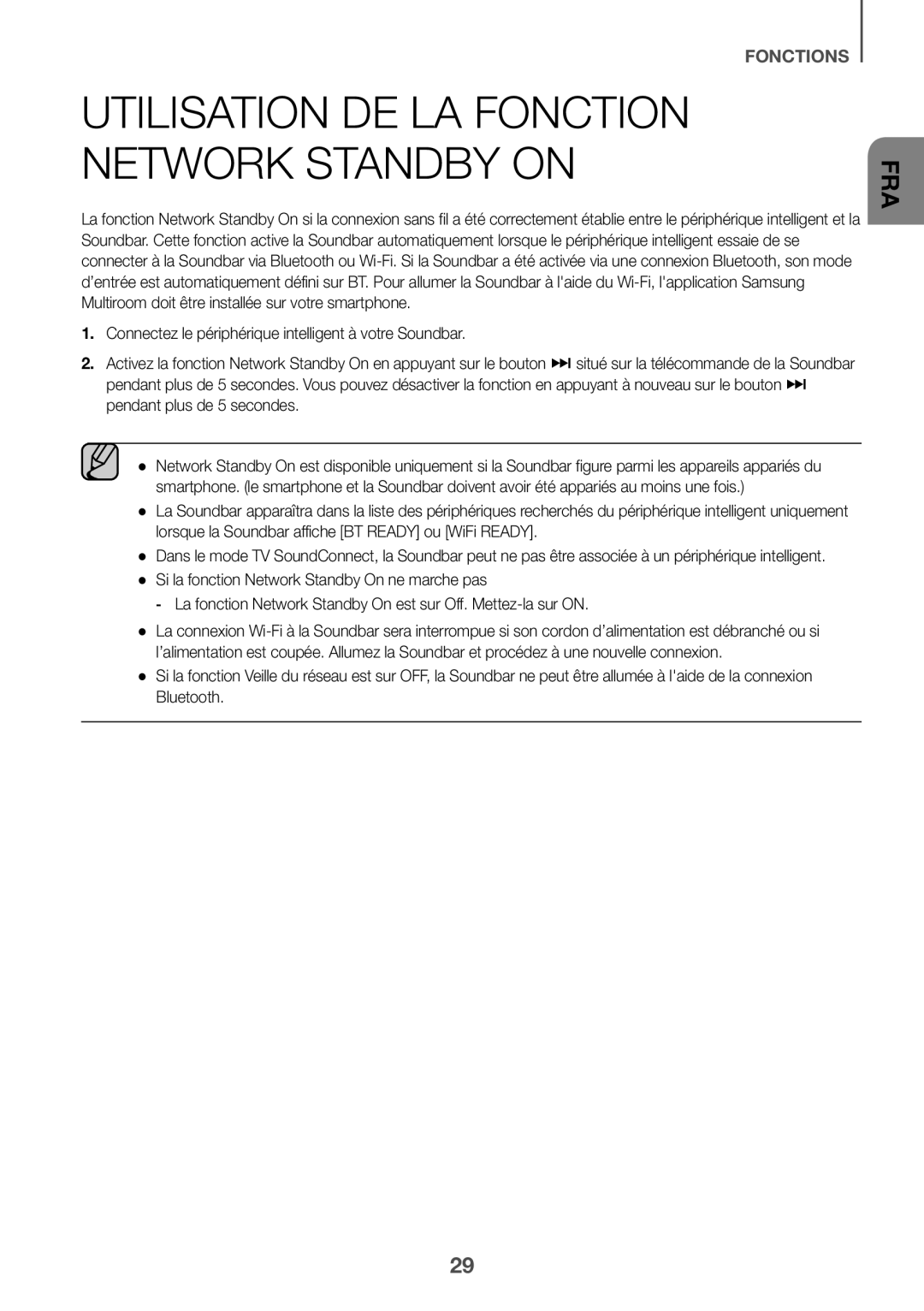 Samsung HW-K651/XN, HW-K651/EN, HW-K650/EN, HW-K651/ZF, HW-K650/ZF, HW-K660/XE Utilisation de la fonction Network Standby On 