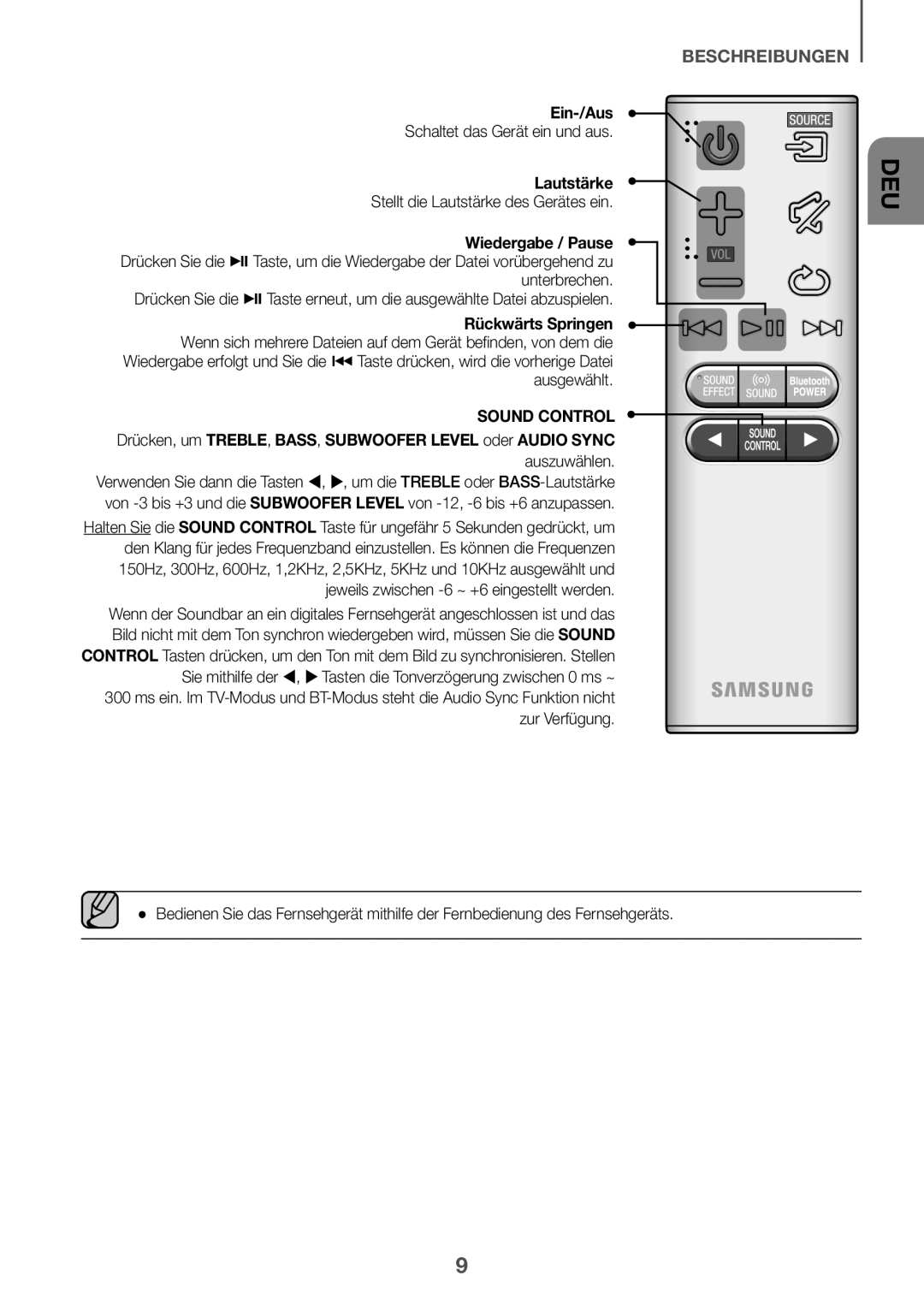 Samsung HW-K660/XE, HW-K651/EN, HW-K650/EN, HW-K651/ZF, HW-K650/ZF, HW-K661/XE, HW-K651/XN, HW-K650/XN manual Ein-/Aus, Lautstärke 