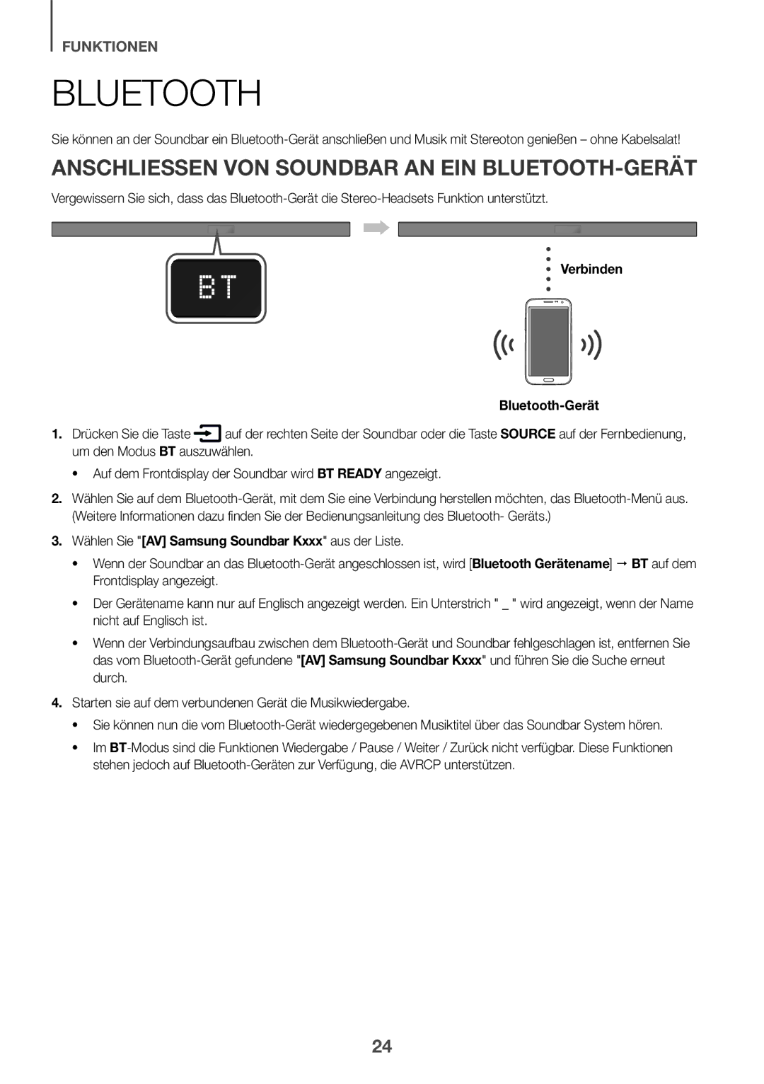 Samsung HW-K650/ZF AnschlieSSen von Soundbar an ein Bluetooth-Gerät, Verbinden Bluetooth-Gerät, Drücken Sie die Taste 