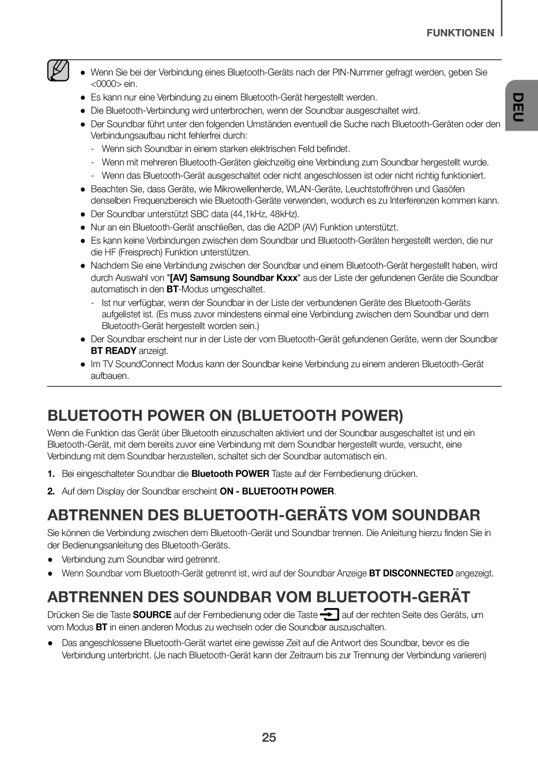 Samsung HW-K660/XE, HW-K651/EN Abtrennen des Bluetooth-Geräts vom Soundbar, Abtrennen des Soundbar vom Bluetooth-Gerät 