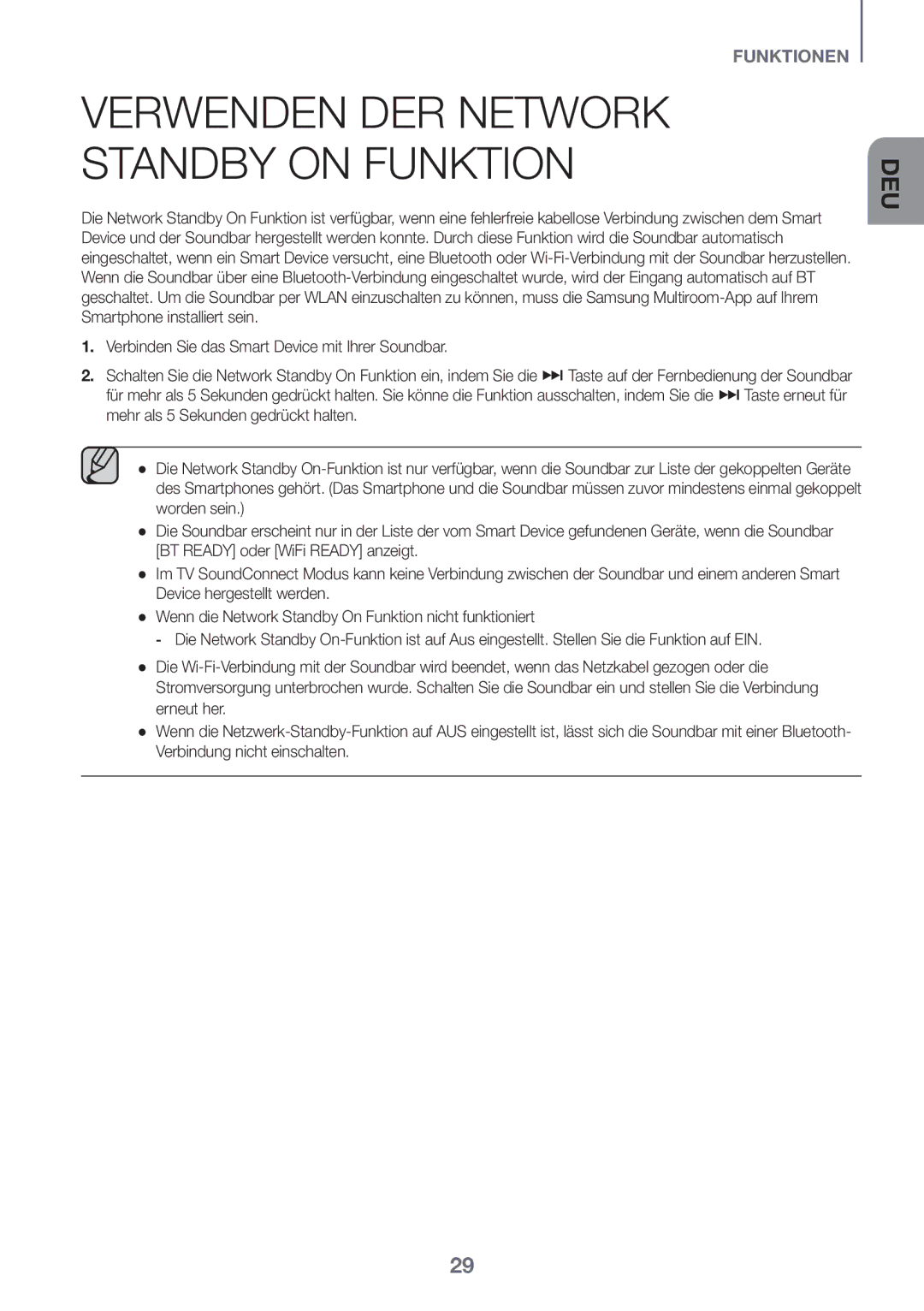 Samsung HW-K651/EN, HW-K650/EN, HW-K651/ZF, HW-K650/ZF, HW-K660/XE, HW-K661/XE manual Verwenden der Network Standby On funktion 