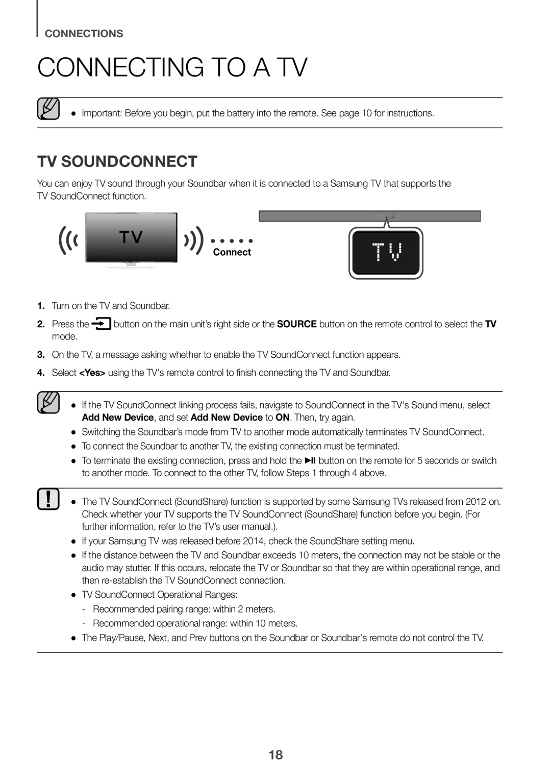 Samsung HW-K651/ZF, HW-K651/EN, HW-K650/EN, HW-K650/ZF, HW-K660/XE, HW-K661/XE, HW-K651/XN Connecting to a TV, TV SoundConnect 